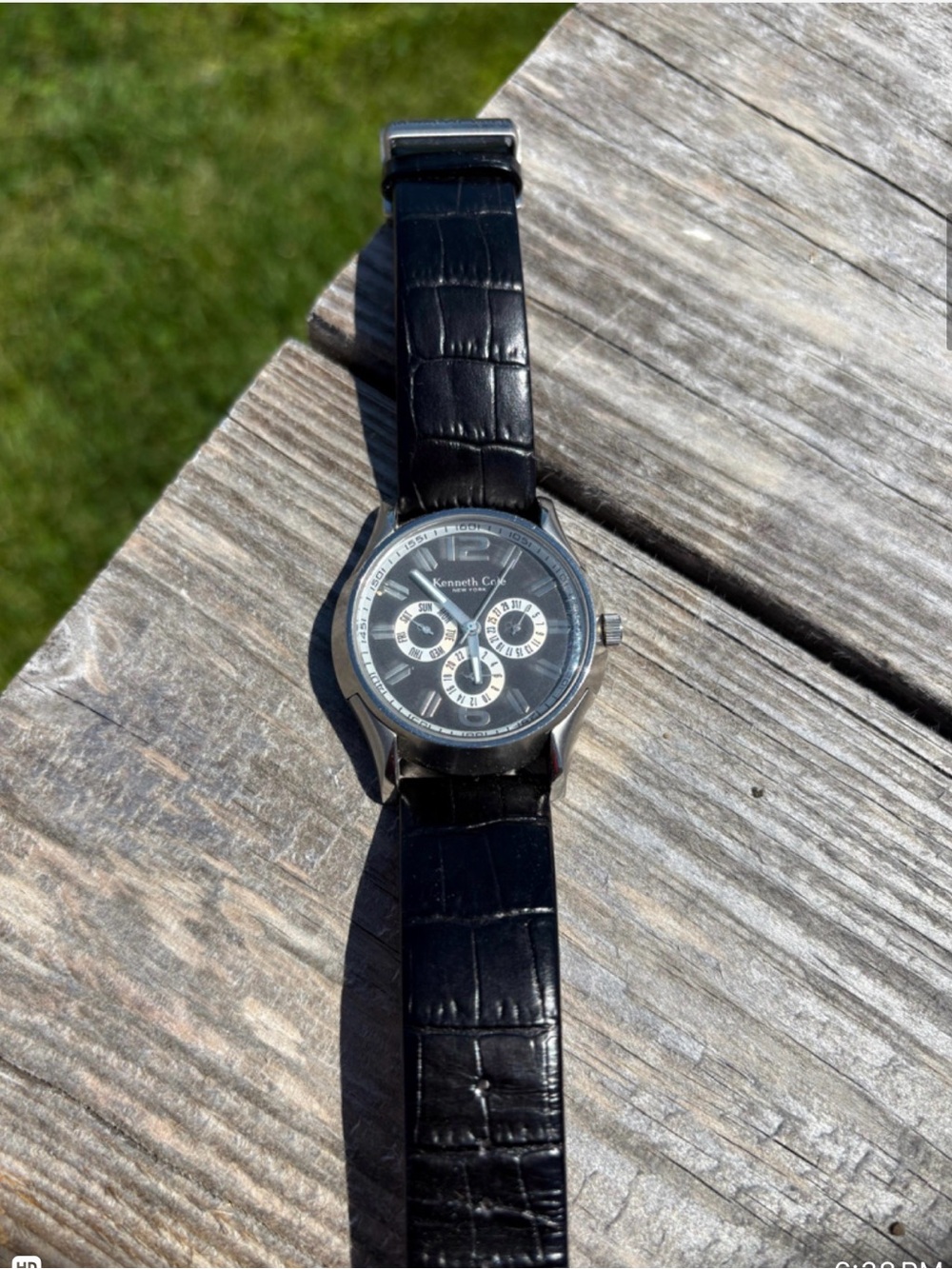 Kenneth Cole Black and Silver Chronograph Watch with Croc-Embossed Strap